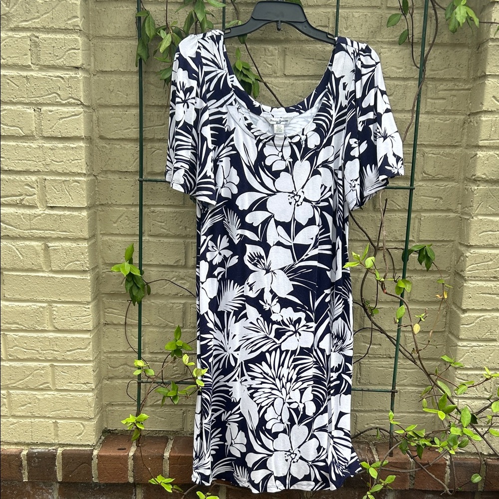 Tommy Bahama Navy and White Floral Midi Dress